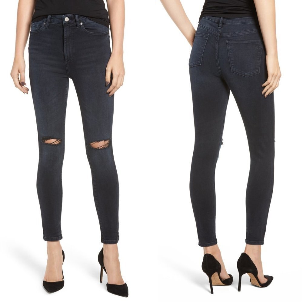 NWT DL1961 Chrissy High Rise‎ Ankle Jeans In Porter Faded Black Distressed Sz 26